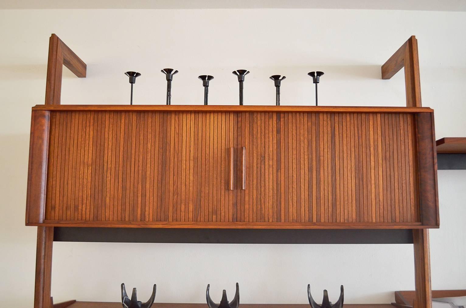 Mid-Century Modern Walnut Freestanding 4 Section Wall Unit by Barzilay