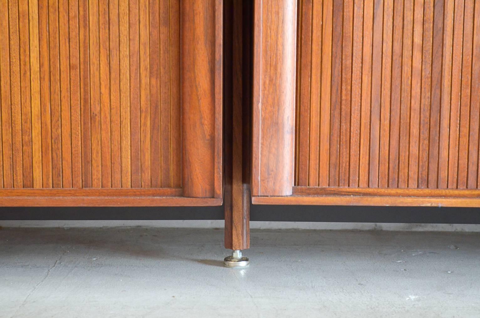 Walnut Freestanding 4 Section Wall Unit by Barzilay In Excellent Condition In Costa Mesa, CA