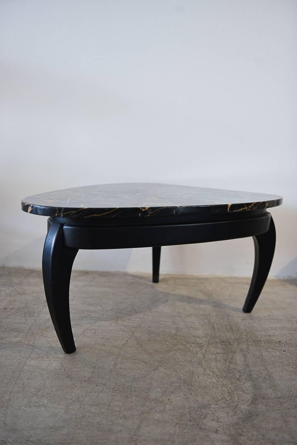 Mid-Century Modern Italian Black Marble Triangular Side or Accent Table