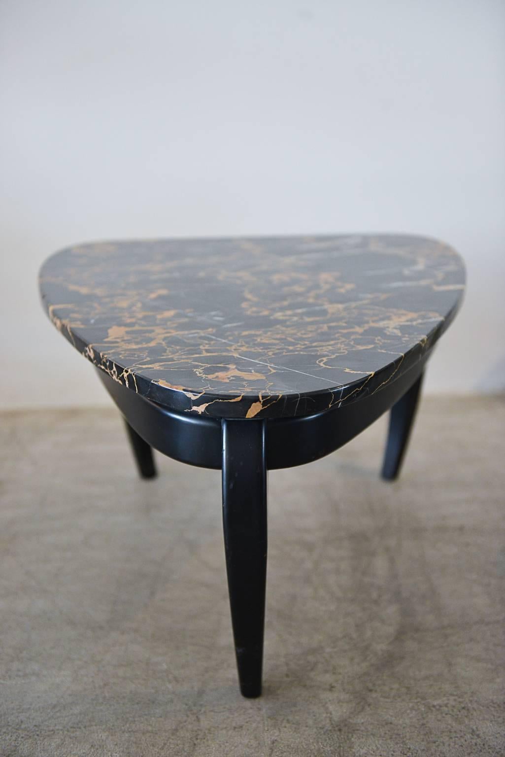 American Italian Black Marble Triangular Side or Accent Table
