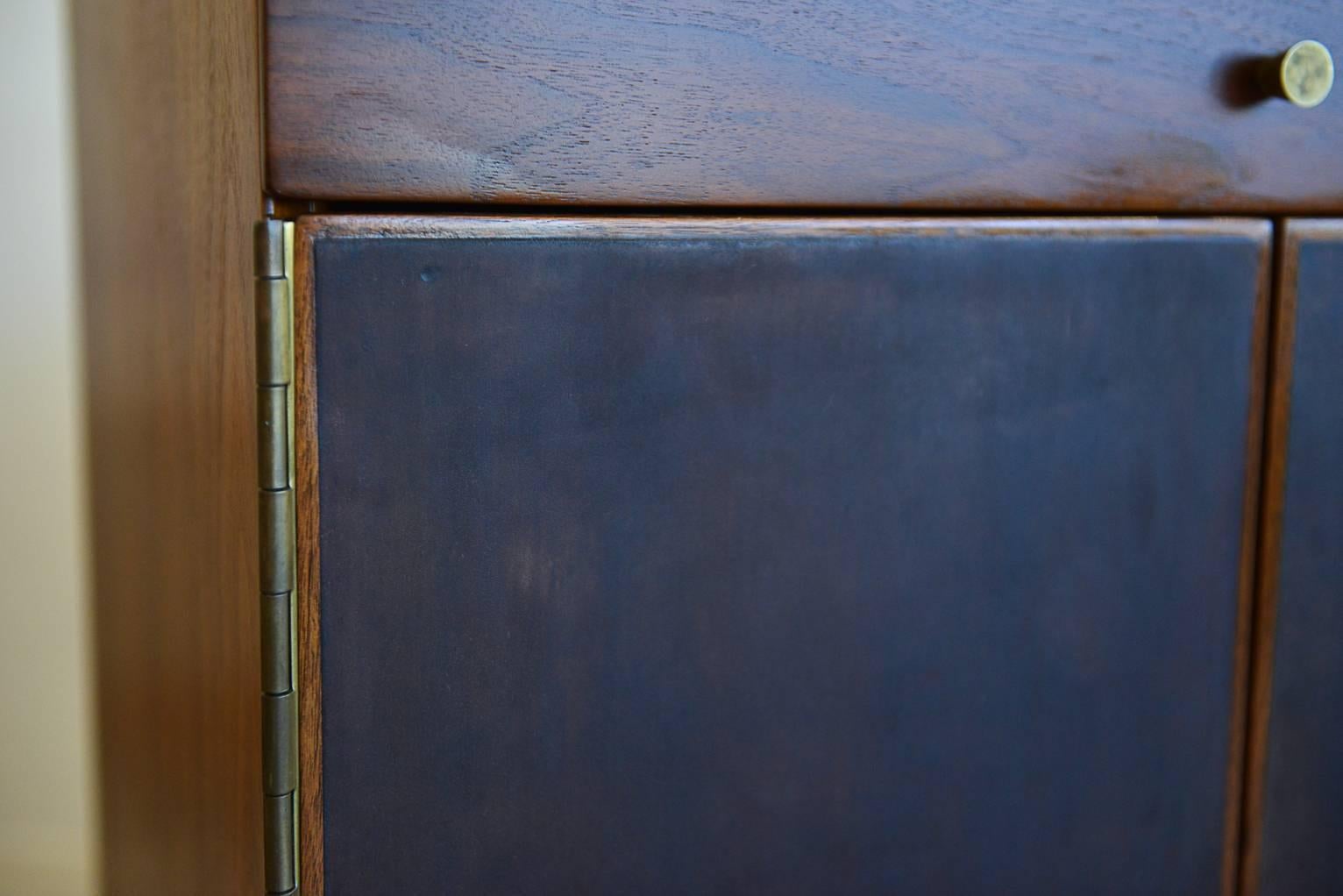 Brass Paul McCobb for Calvin Walnut and Leather Front Credenza