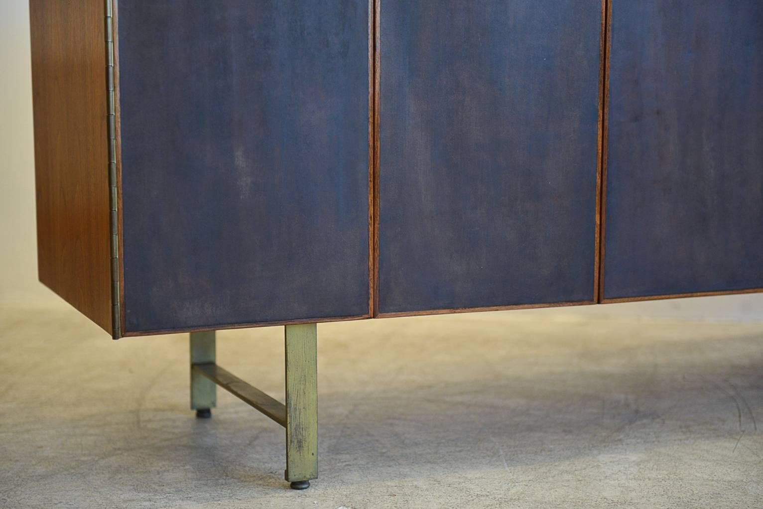 Mid-20th Century Paul McCobb for Calvin Walnut and Leather Front Credenza