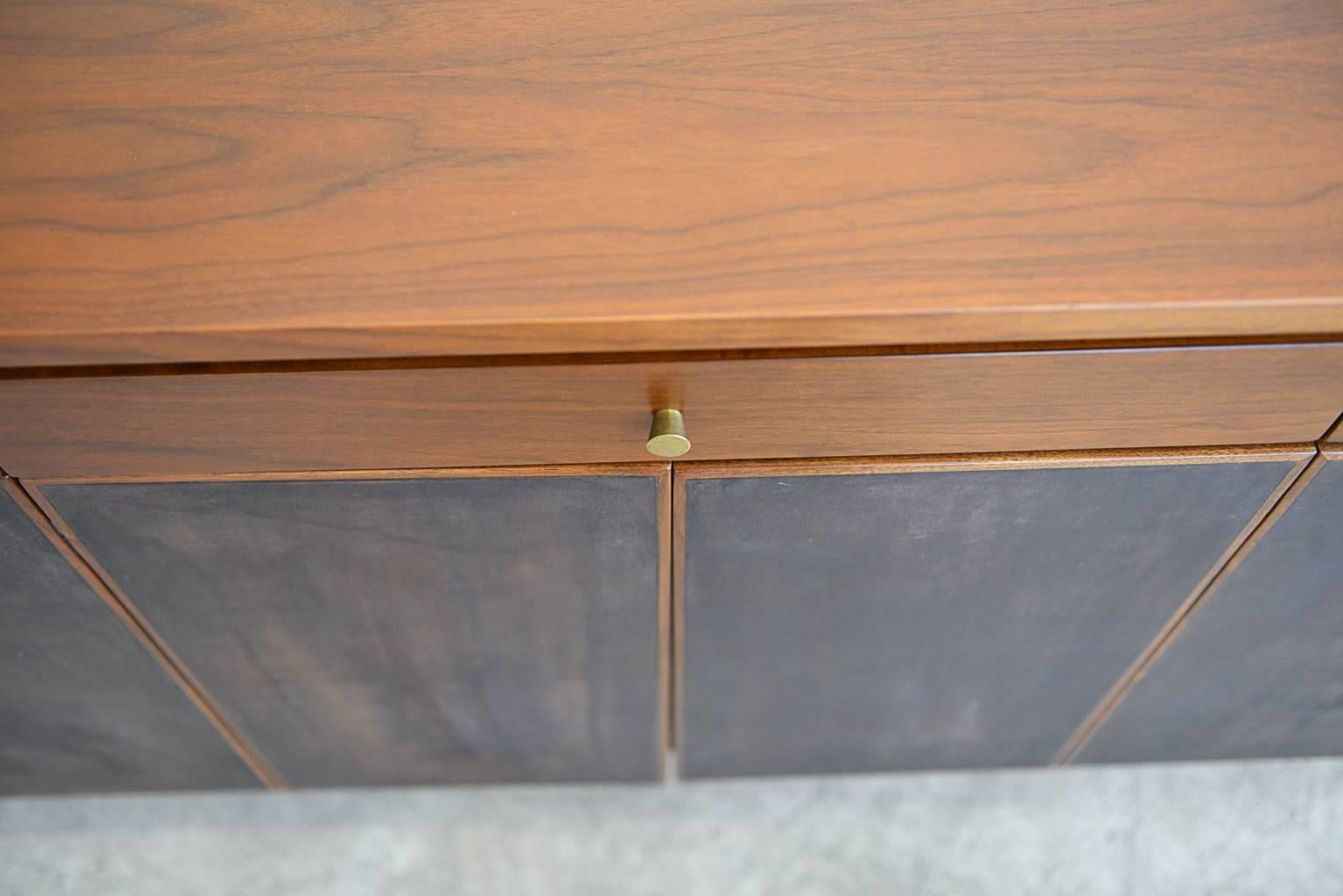Paul McCobb for Calvin Walnut and Leather Front Credenza In Excellent Condition In Costa Mesa, CA