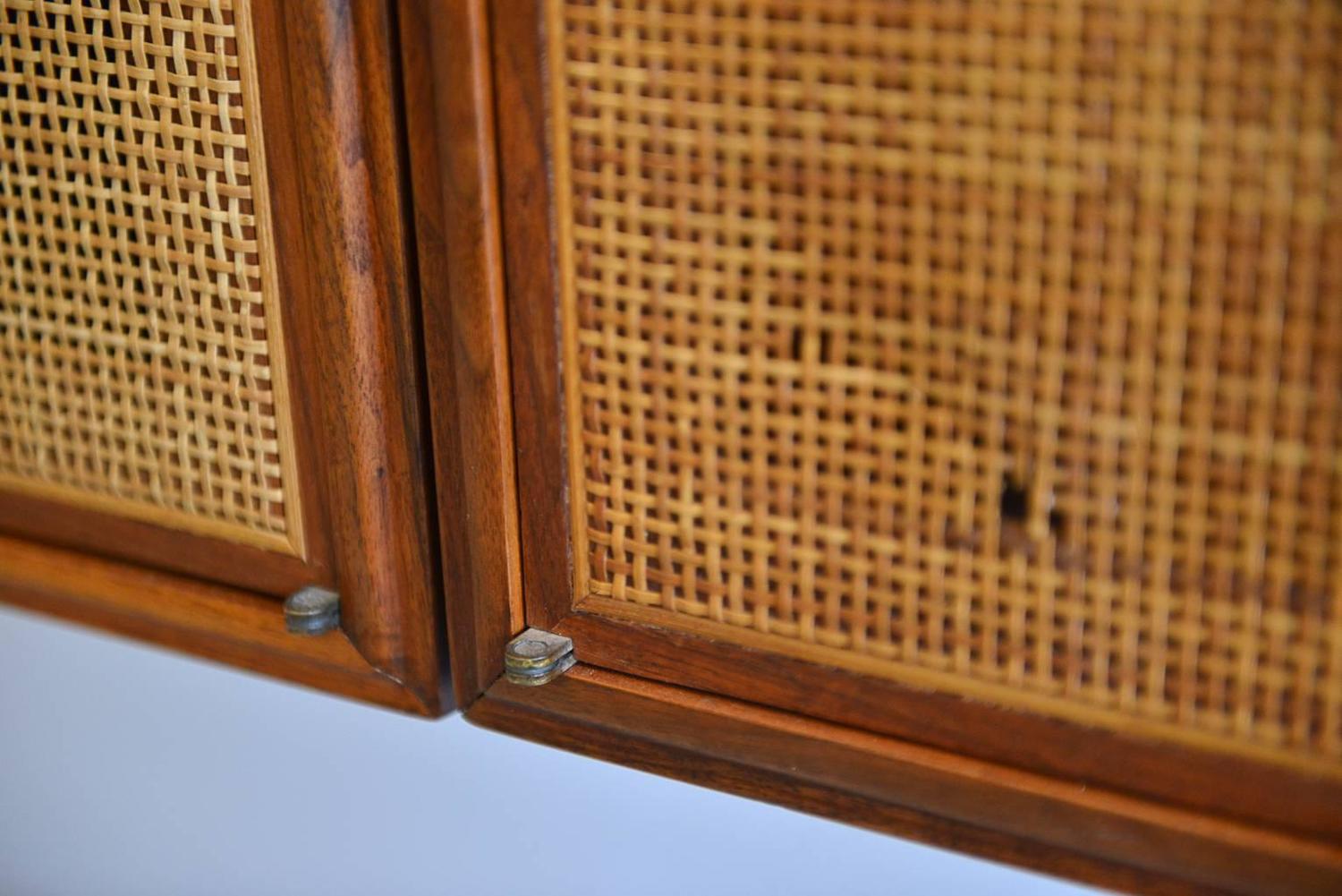 Pair of Floating Walnut and Cane Front at 1stdibs