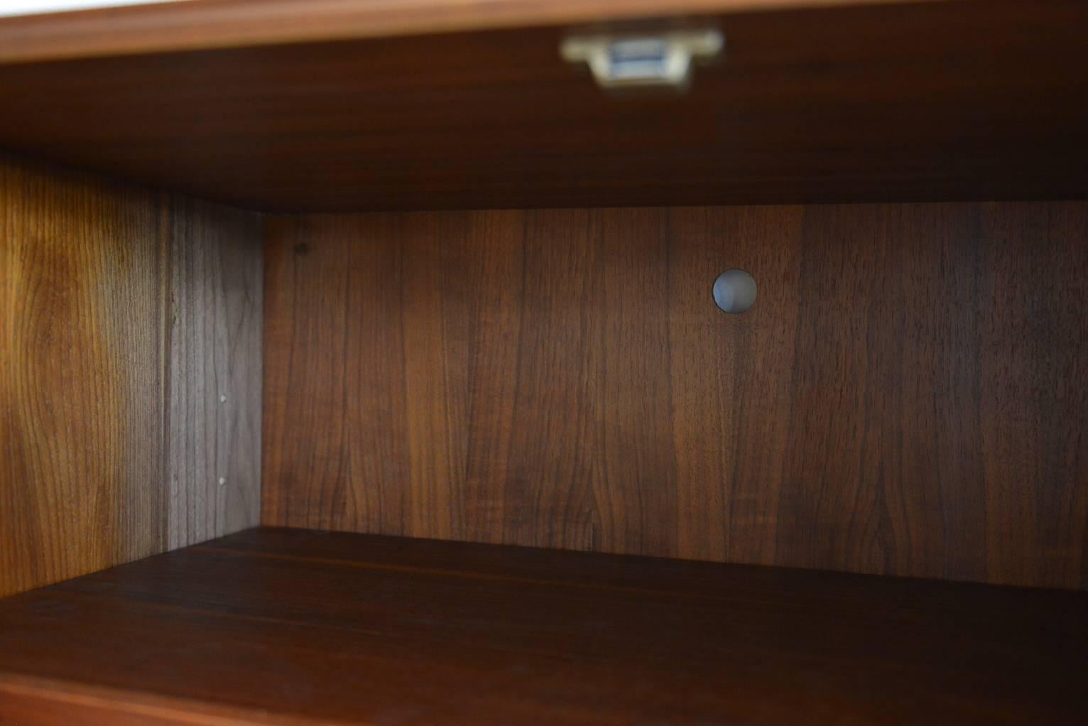 Mid-20th Century Pair of Floating Walnut and Cane Front Cabinets