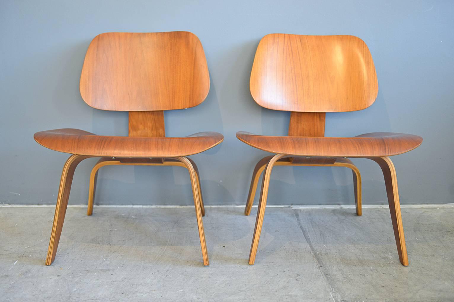 American Matched Pair of Charles Eames LCW Lounge Chairs