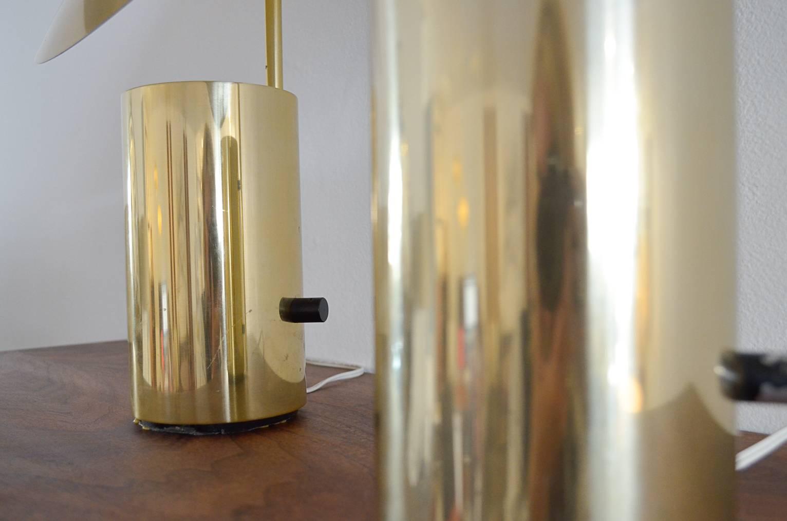 Mid-Century Modern Rare Pair of Brass George Nelson 'Half-Nelson' Table Lamps