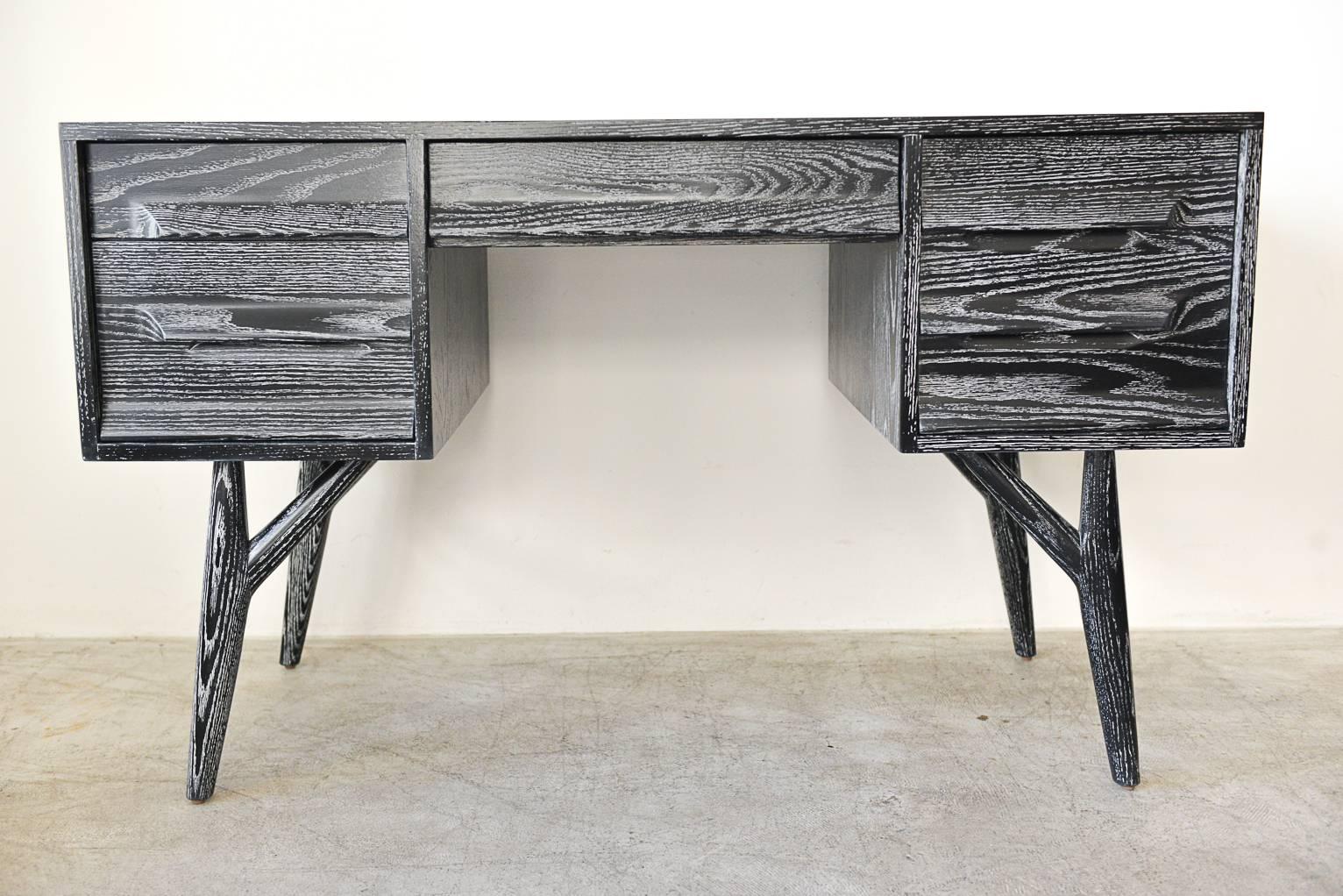 Mid-Century Modern Black Cerused Desk by Jack Van Der Molen