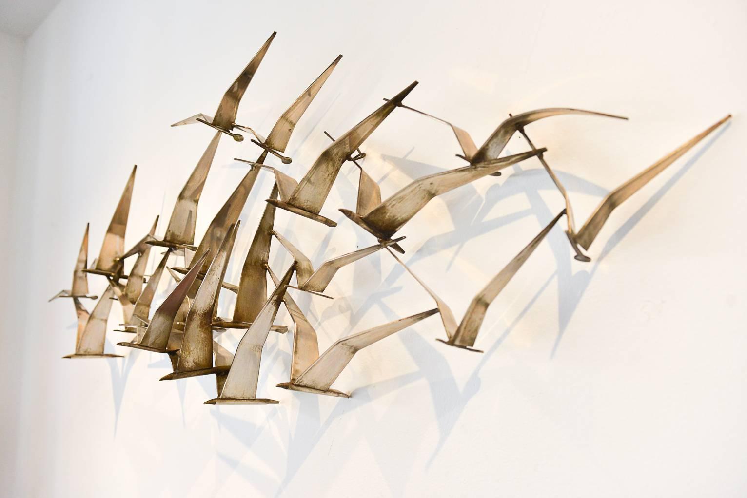 American Curtis Jere Brass Birds in Flight Wall Sculpture