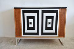 Walnut Media Cabinet with Black and White Doors