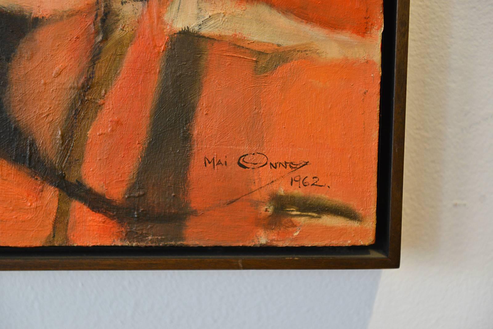 Original Oil on Canvas Abstract Painting by Mai Onno, 1962 In Excellent Condition In Costa Mesa, CA