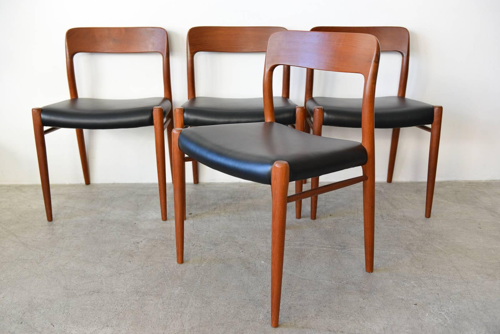 Scandinavian Modern Set of Eight Model 75 Dining Chairs by N.O. Moller, circa 1964