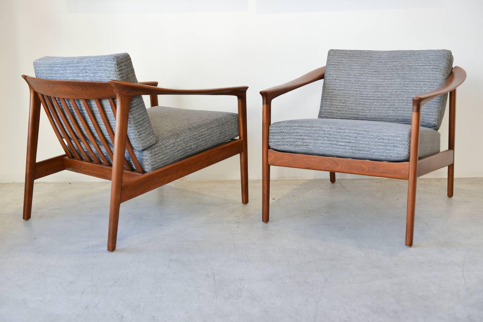 Swedish Pair of Sculpted Lounge Chairs by Folke Ohlsson for Bodafors Sweden, circa 1960