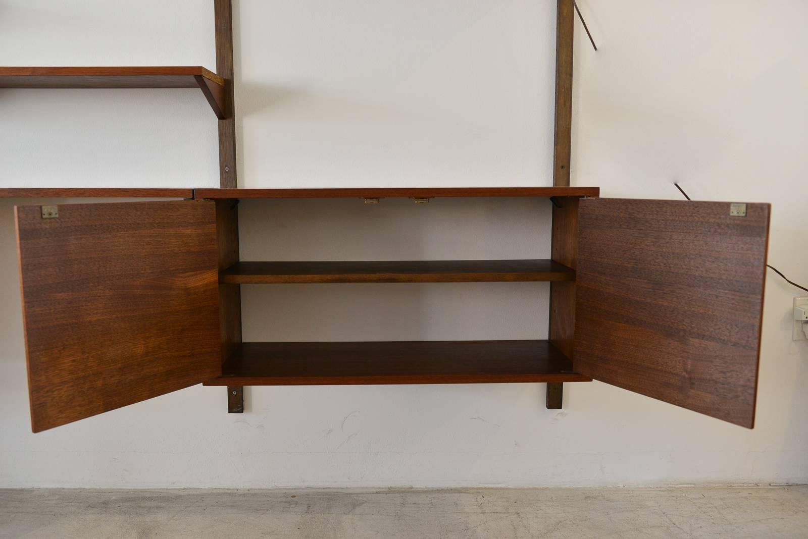 American Walnut 3 Bay Wall Unit with Lighted Cabinets, circa 1970