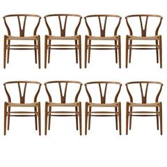 Set of Eight Original Hans Wegner Wishbone Chairs, circa 1960