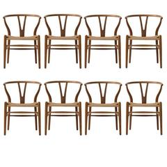 Satz von acht Original Hans Wegner Wishbone Chairs:: um 1960