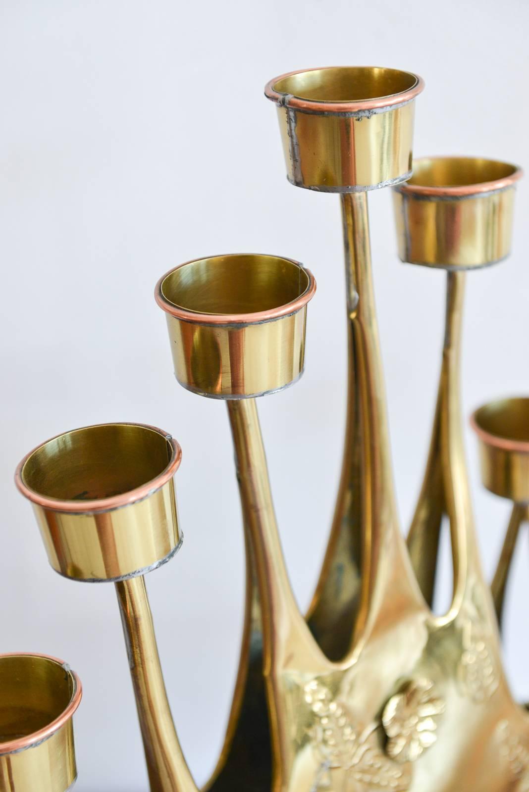 Brutalist Brass-Plated Modernist Tin Candelabra by Artist Gene Byron, circa 1965