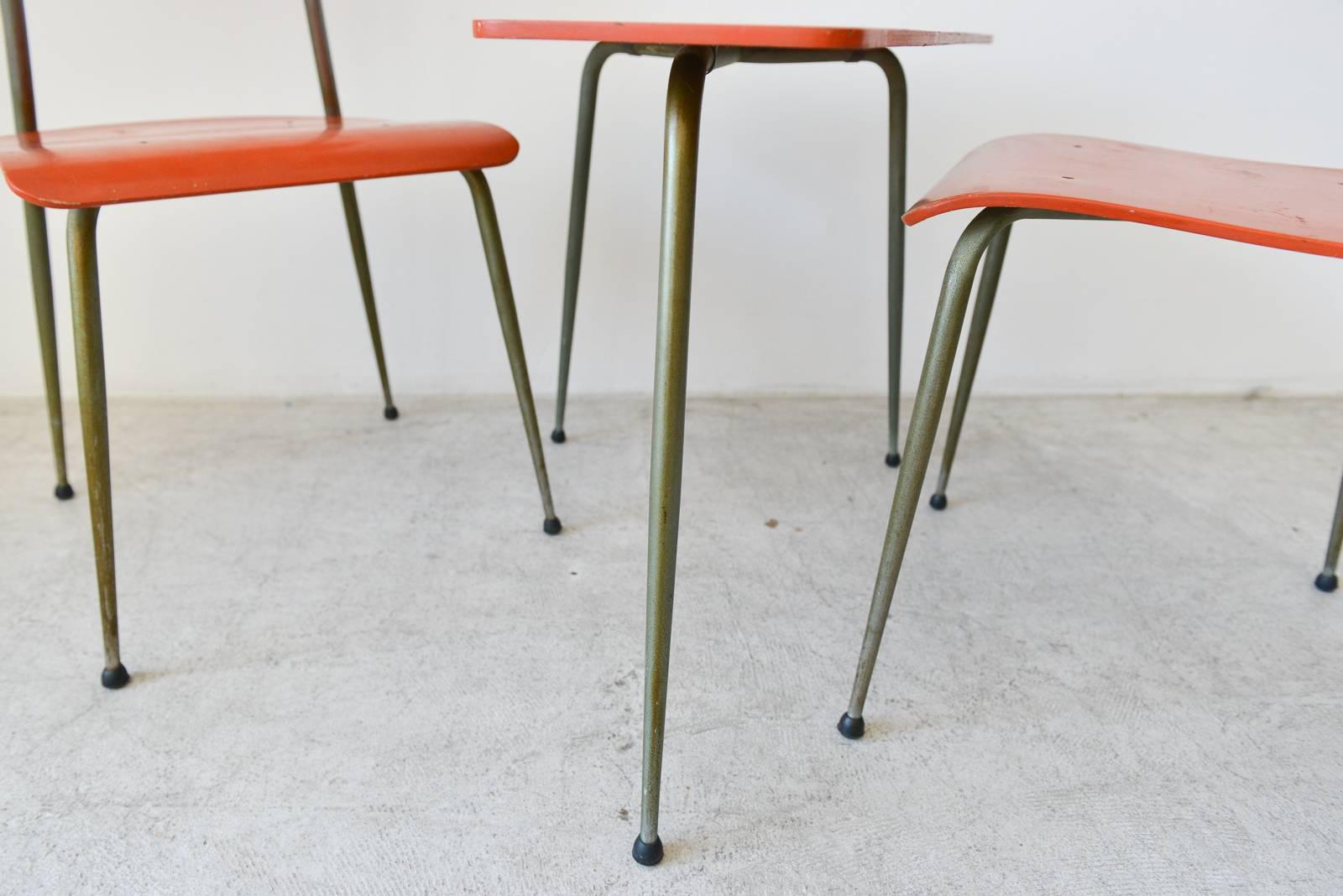 Berlin Iron Vintage French Child's Table and Chair Set, circa 1950