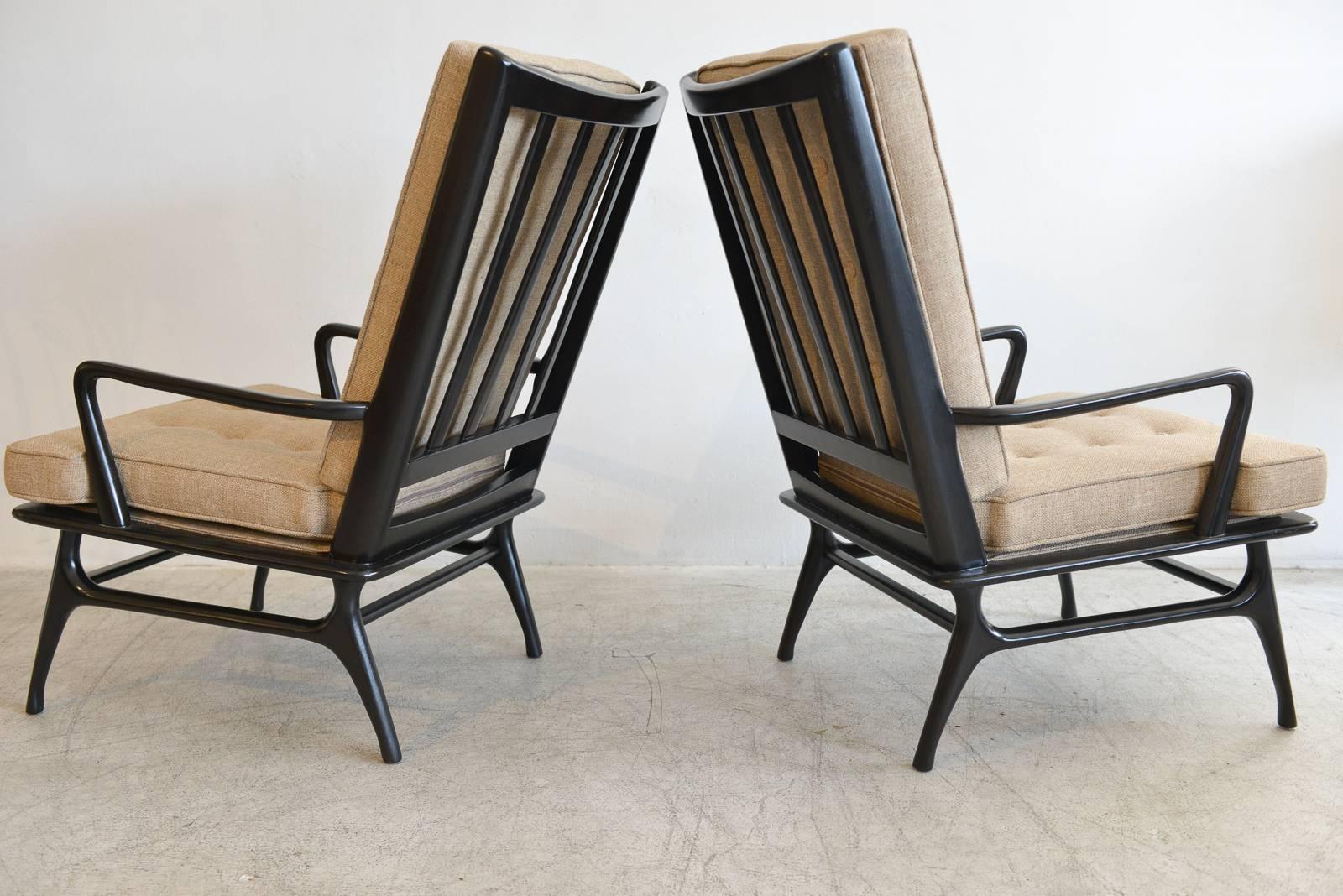 Mid-Century Modern Pair of Sculpted Ebonized High Back Lounge Chairs, circa 1955