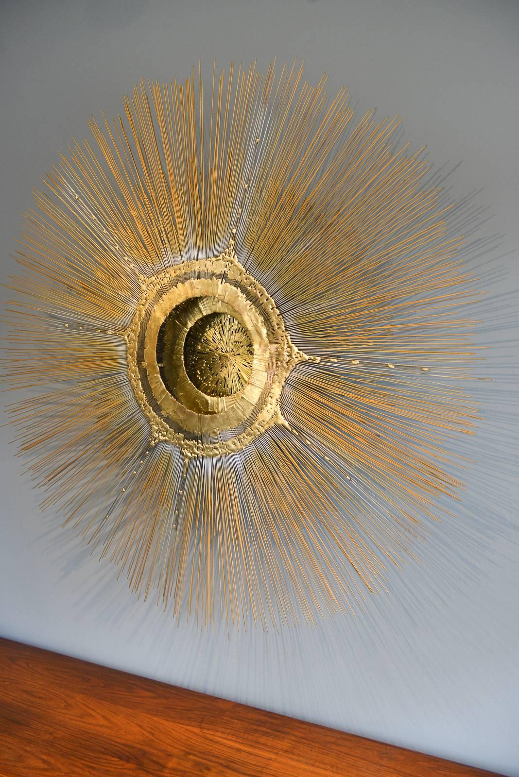 Mid-Century Modern Large-Scale Sunburst Wall Sculpture by Artist Frederick Prescott, 1976