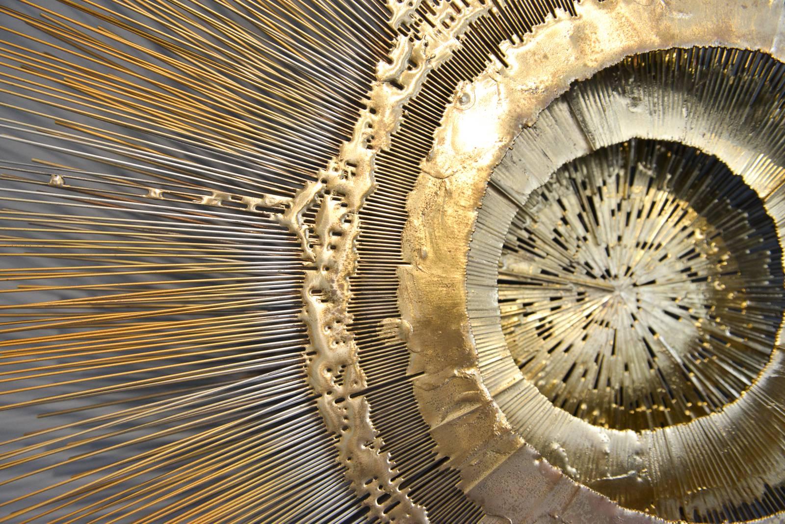 Gilt Large-Scale Sunburst Wall Sculpture by Artist Frederick Prescott, 1976