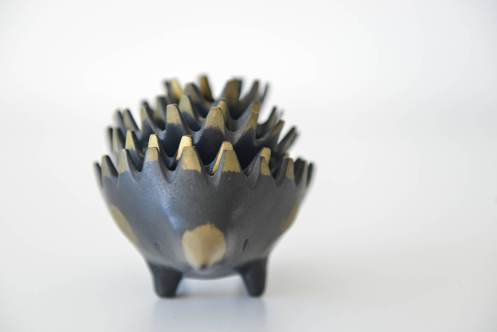 Walter Bosse for Hertha Baller Stackable Hedgehog Ashtray, circa 1955.

A complete set of six stackable hedgehog ashtrays. Design by Walter Bosse, mfg by Hertha Baller Austria in the 1950s. Made of brass, in excellent vintage