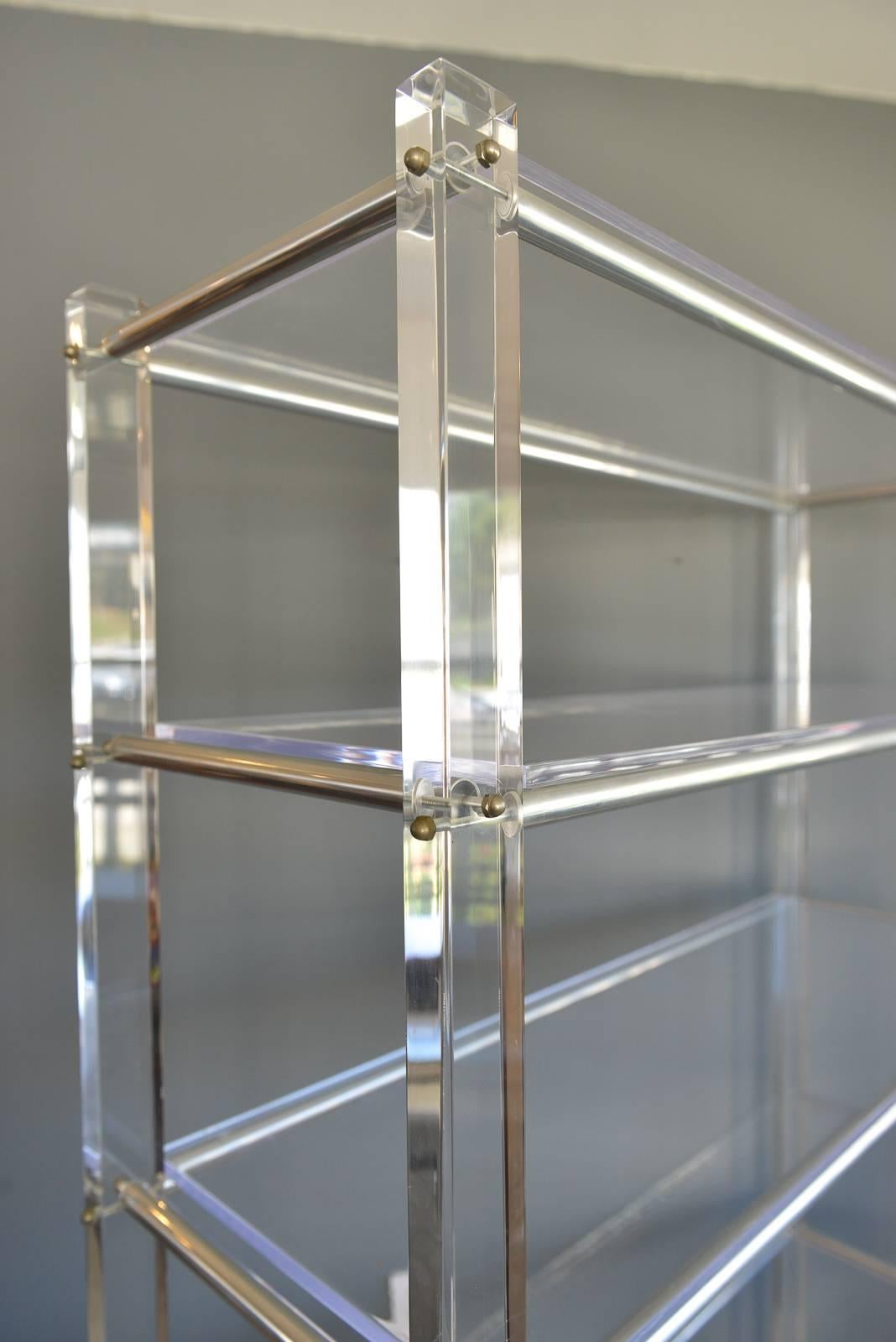 Brushed Vintage Lucite Étagère in the Style of Charles Hollis Jones, circa 1970