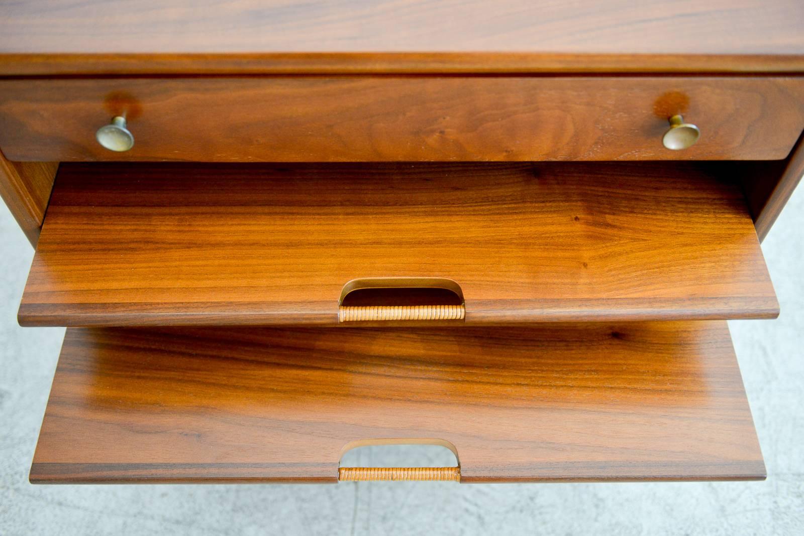 Kipp Stewart Walnut Nightstand with Pull Out Magazine Shelves, circa 1965 2