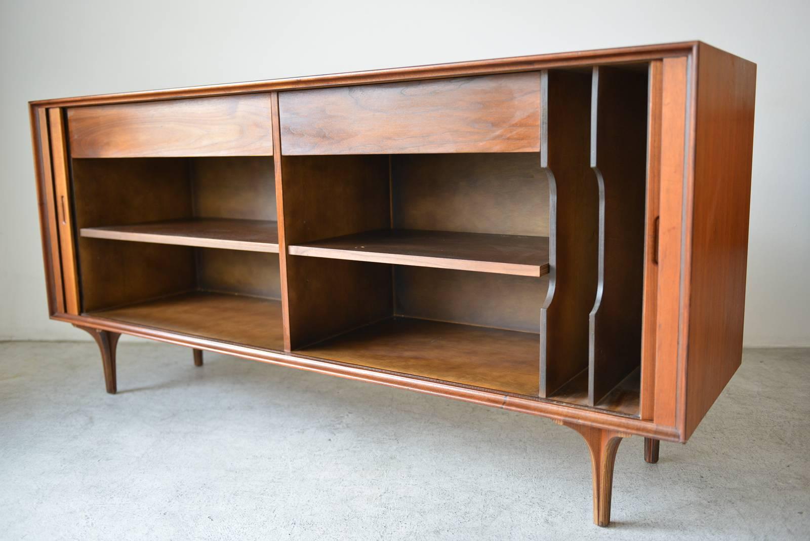 Mid-Century Modern Walnut Tambour Door Credenza by Robert Baron for Glenn of California, circa 1965