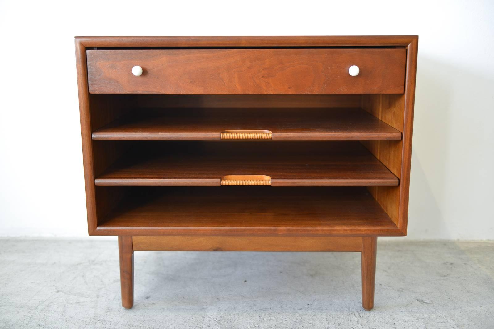 Mid-Century Modern Pair of Kipp Stewart Nightstands with Pull Out Magazine Shelves, circa 1965