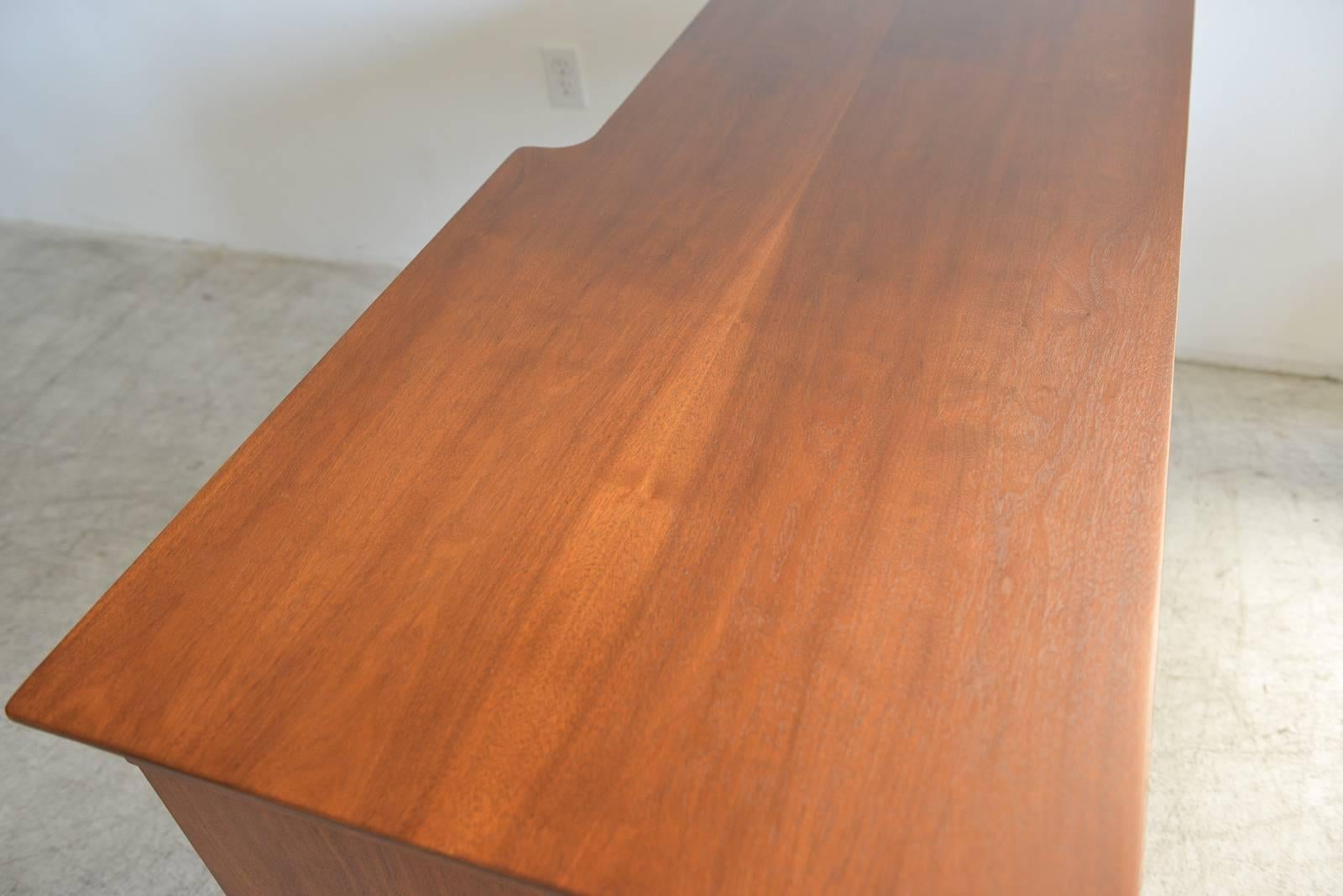 Cane Floating Top Walnut Desk by Hooker, circa 1965