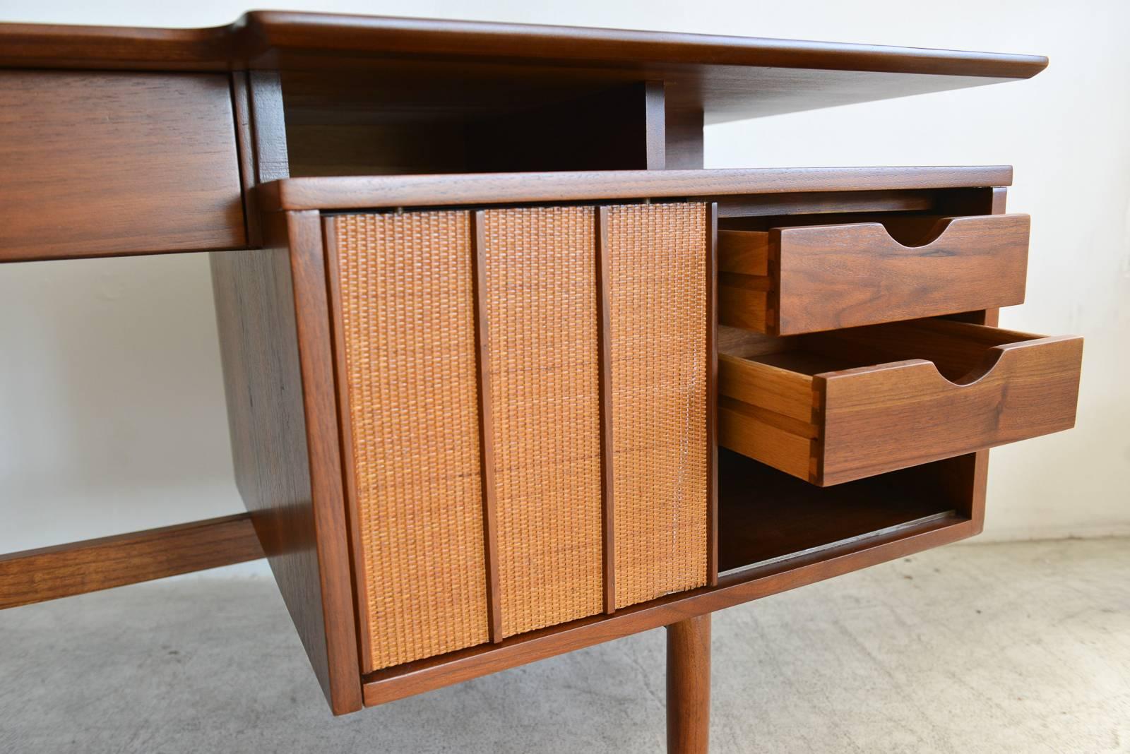 American Floating Top Walnut Desk by Hooker, circa 1965