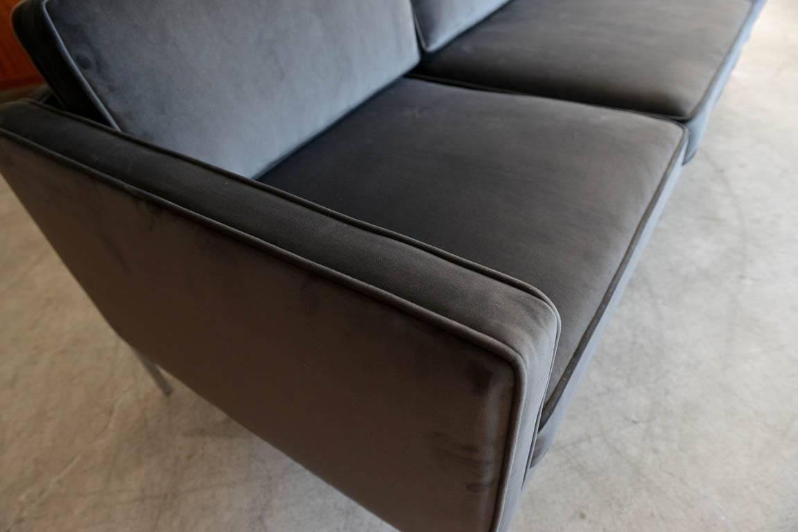 Late 20th Century Charcoal Grey Velvet Three-Seat Sofa with Chrome Base, circa 1970