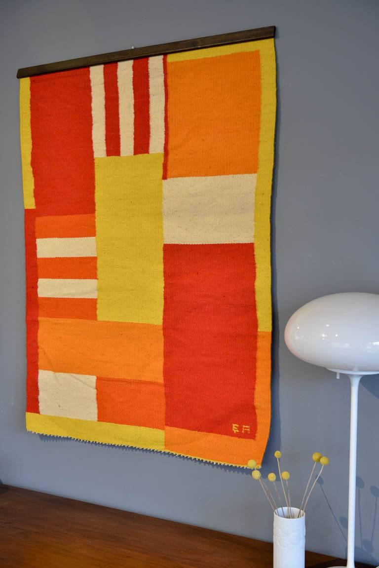 Evelyn Ackerman 'Composition' Tapestry, circa 1969, titled 'Composition', this tapestry is a woven wool and in excellent original condition. Rare, very difficult to find this pattern. Featured in the book 'Hand in Hand', this piece was stored in a