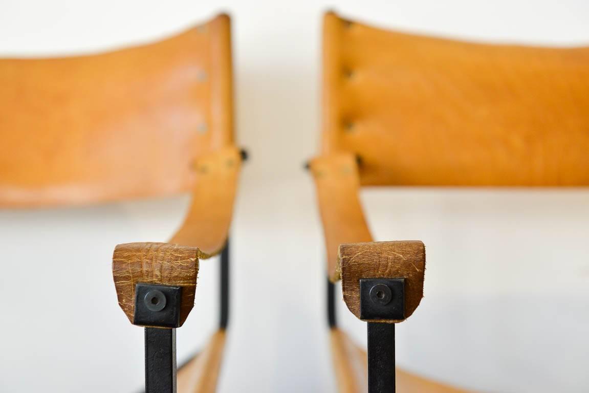 Saddle Leather and Iron Directors Chairs, circa 1970 1