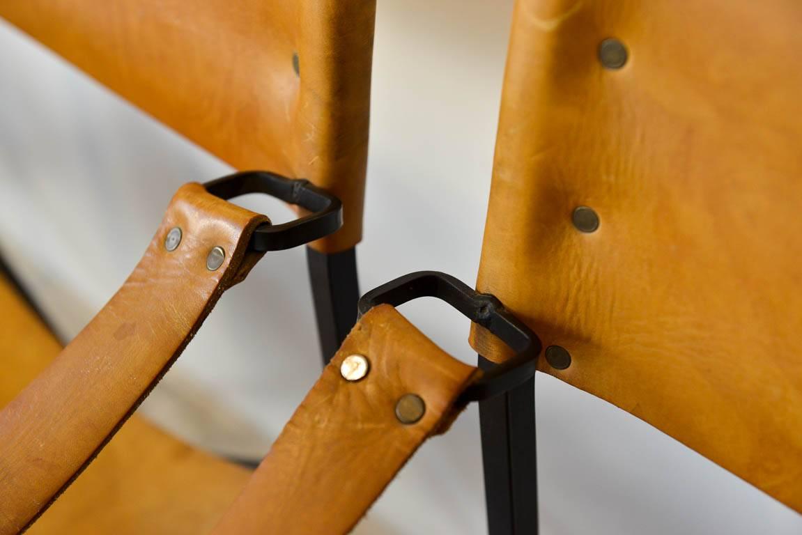 Saddle Leather and Iron Directors Chairs, circa 1970 3