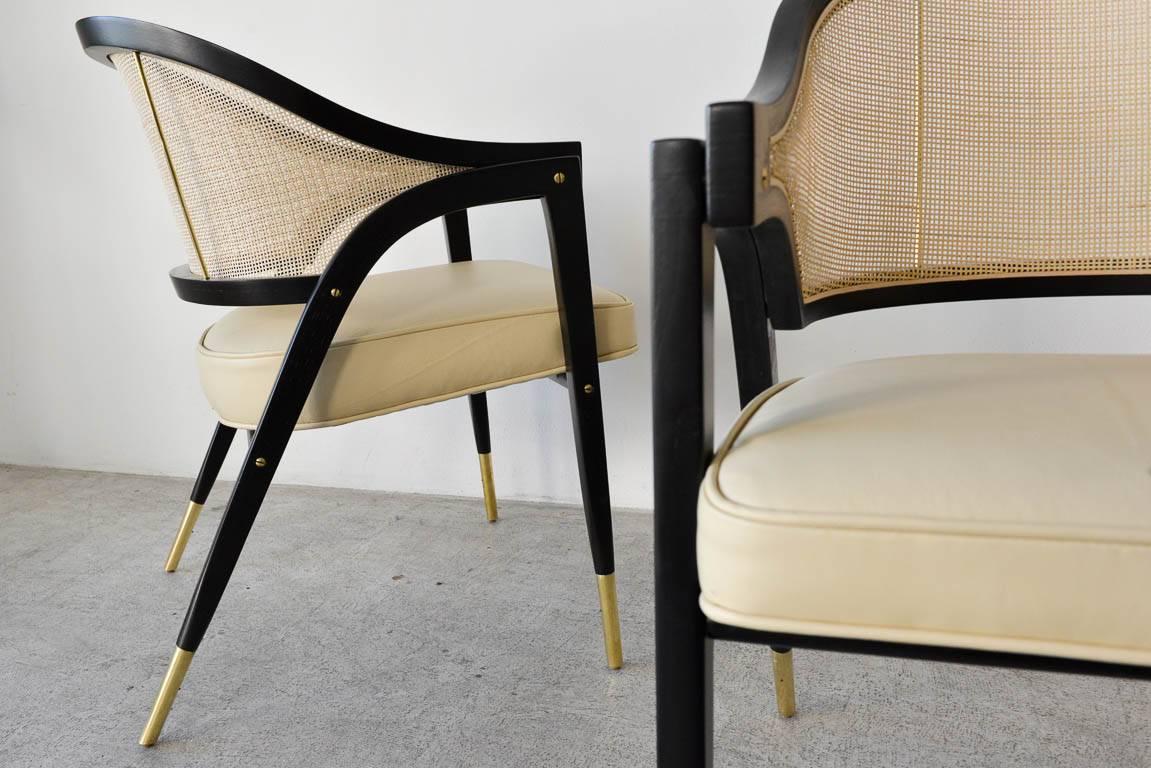 Ebonized Pair of Edward Wormley for Dunbar 5480 Sculpted Lounge Chairs, circa 1955
