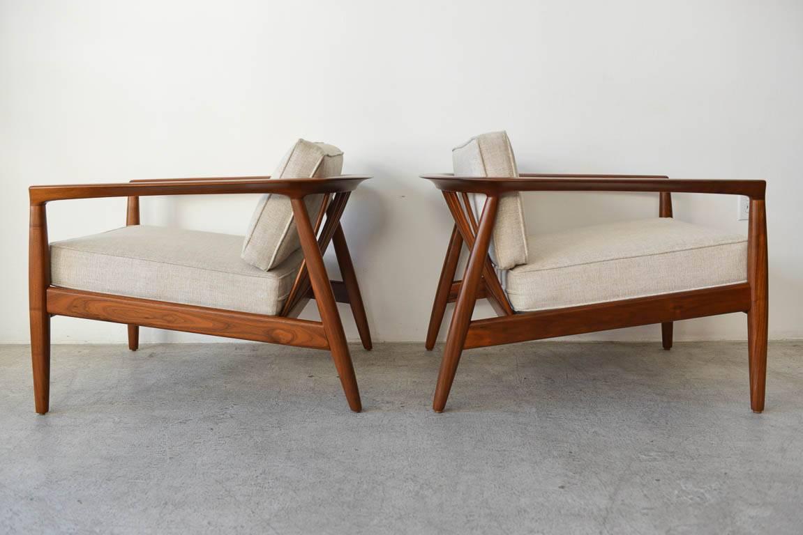 Scandinavian Modern Folke Ohlsson for DUX Barrel Back Lounge Chairs, circa 1965