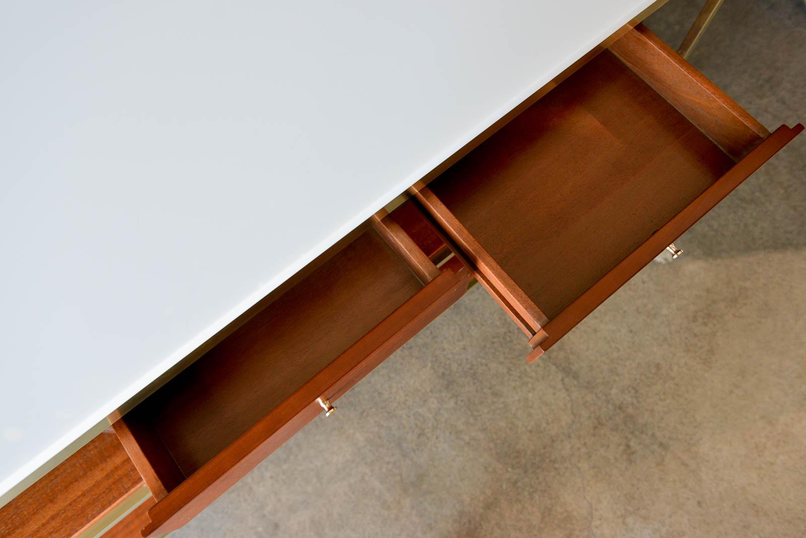 Paul McCobb Brass, Mahogany and Vitrolite Glass Console Table, circa 1955 1