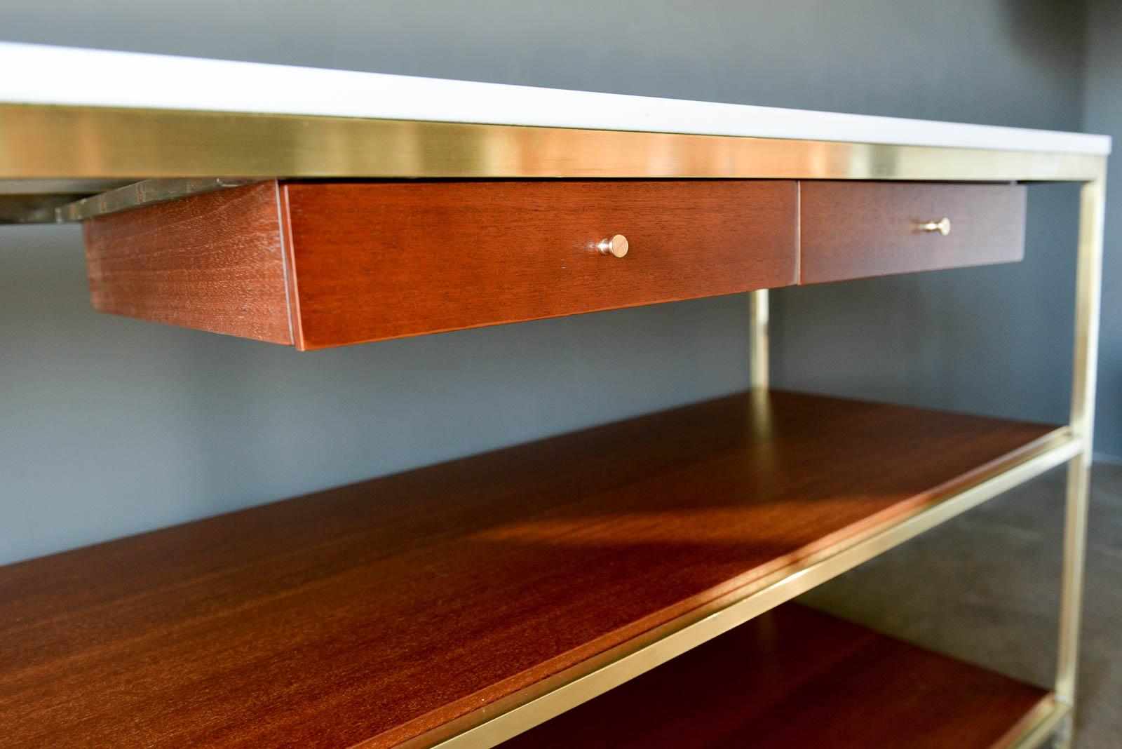 Paul McCobb Brass, Mahogany and Vitrolite Glass Console Table, circa 1955 2