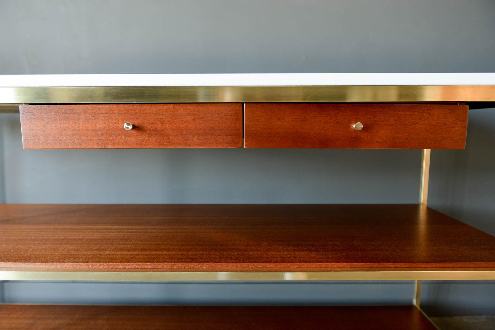 Mid-20th Century Paul McCobb Brass, Mahogany and Vitrolite Glass Console Table, circa 1955