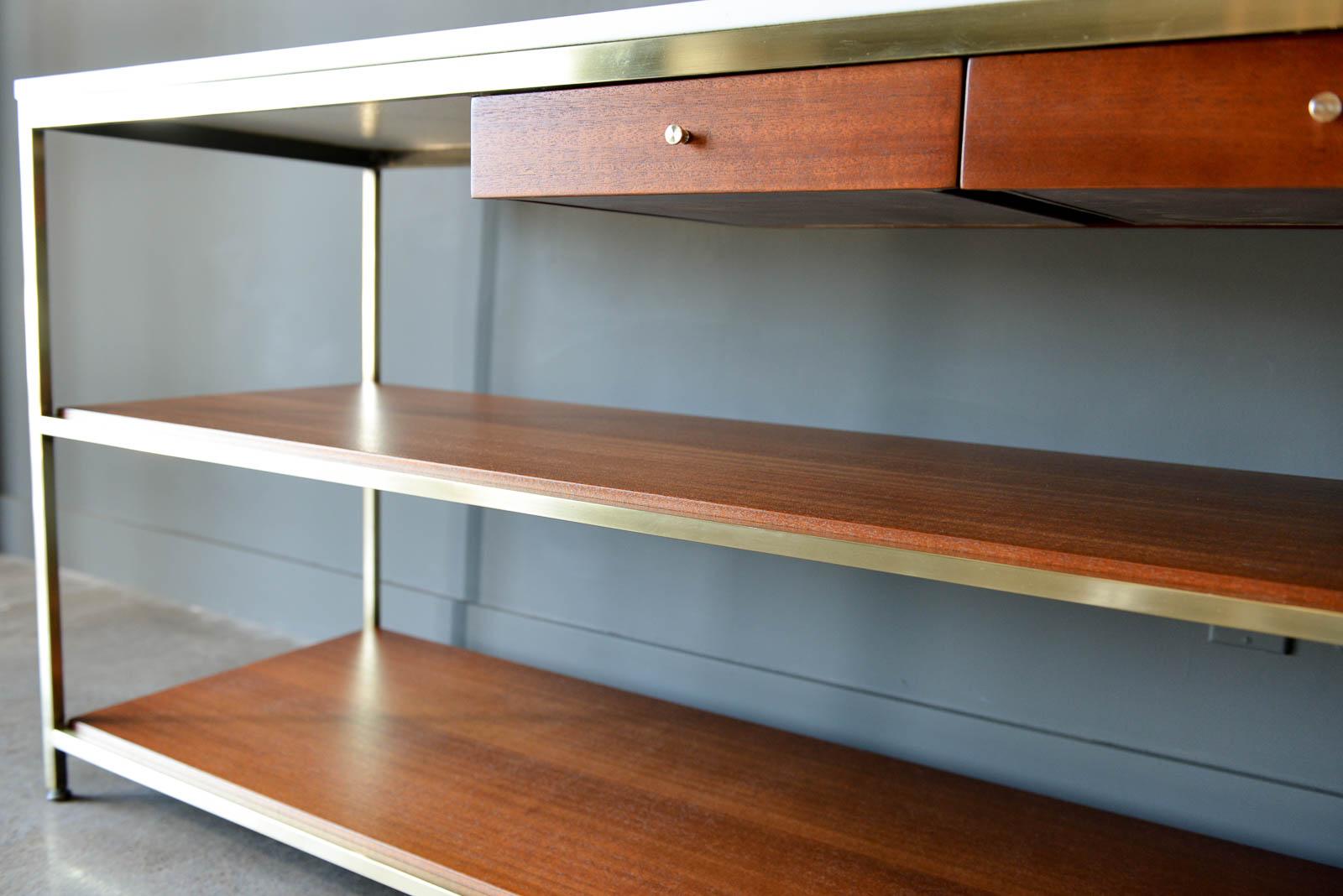 Paul McCobb Brass, Mahogany and Vitrolite Glass Console Table, circa 1955 3