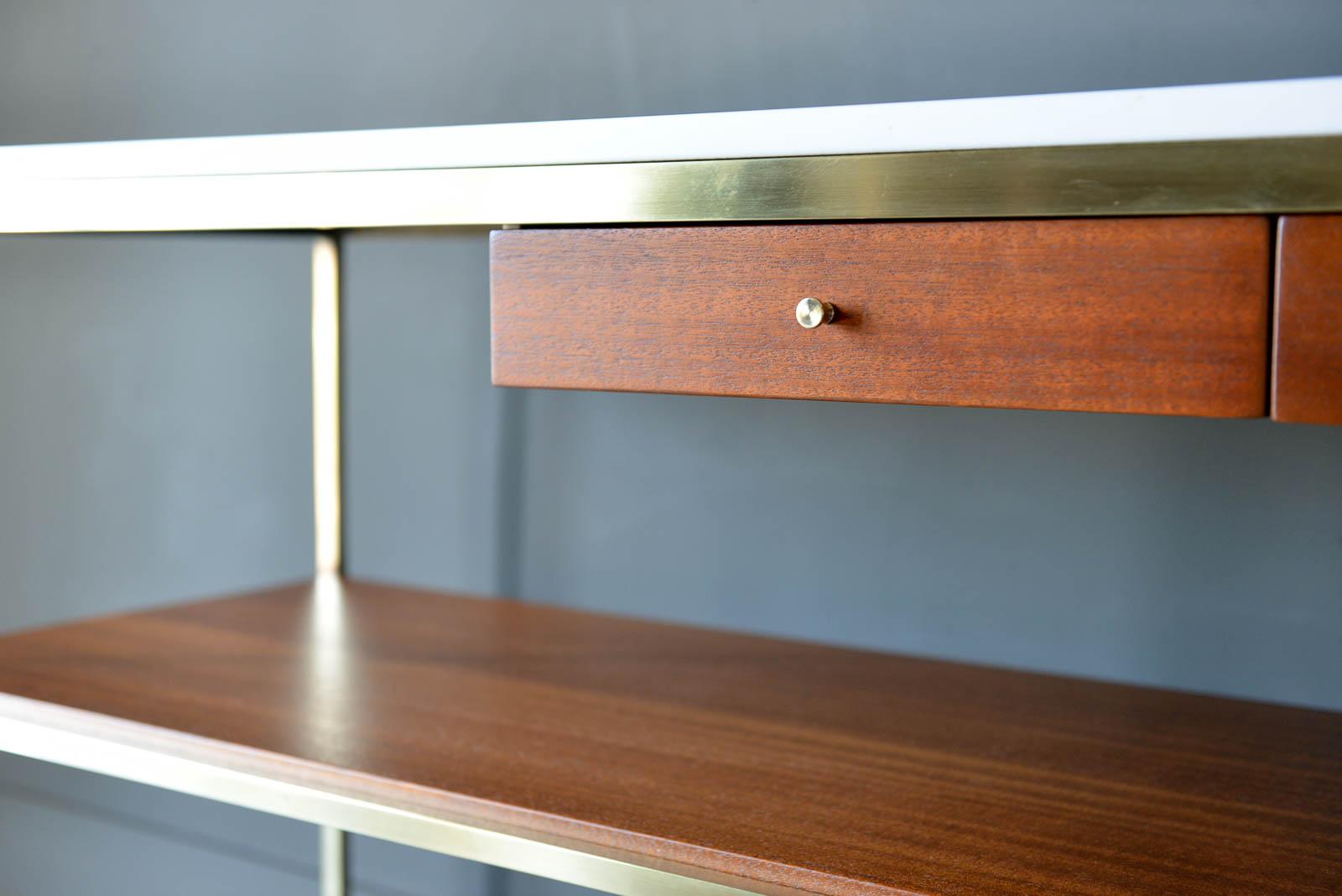 Paul McCobb Brass, Mahogany and Vitrolite Glass Console Table, circa 1955 4