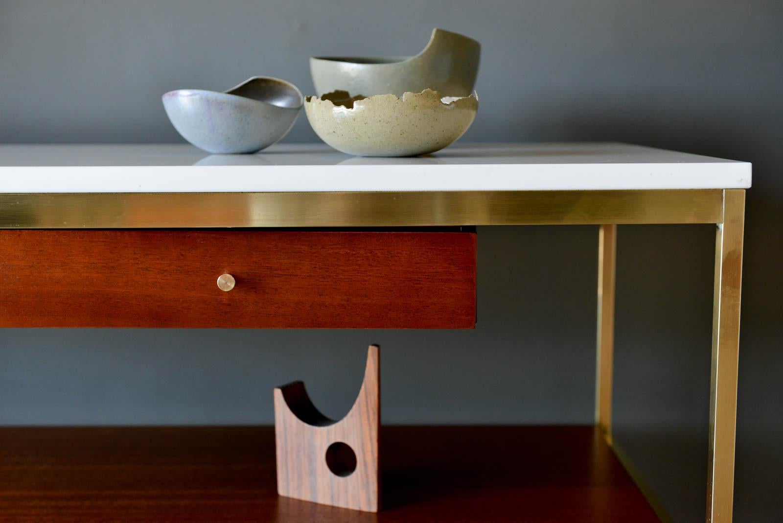 Paul McCobb Brass, Mahogany and Vitrolite Glass Console Table, circa 1955 5