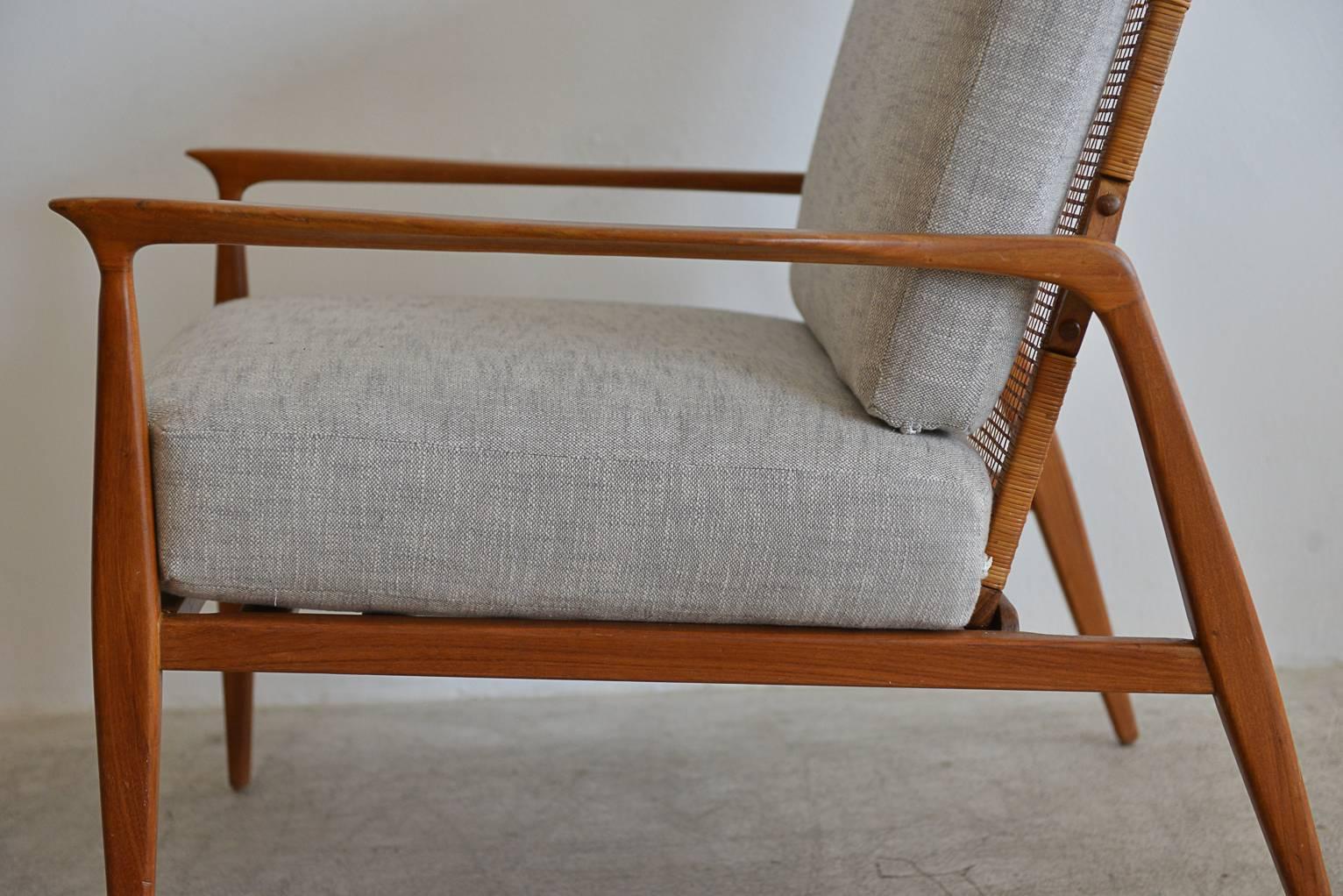 Scandinavian Modern Danish Cane Back Lounge Chair in the Manner of Kofod-Larsen