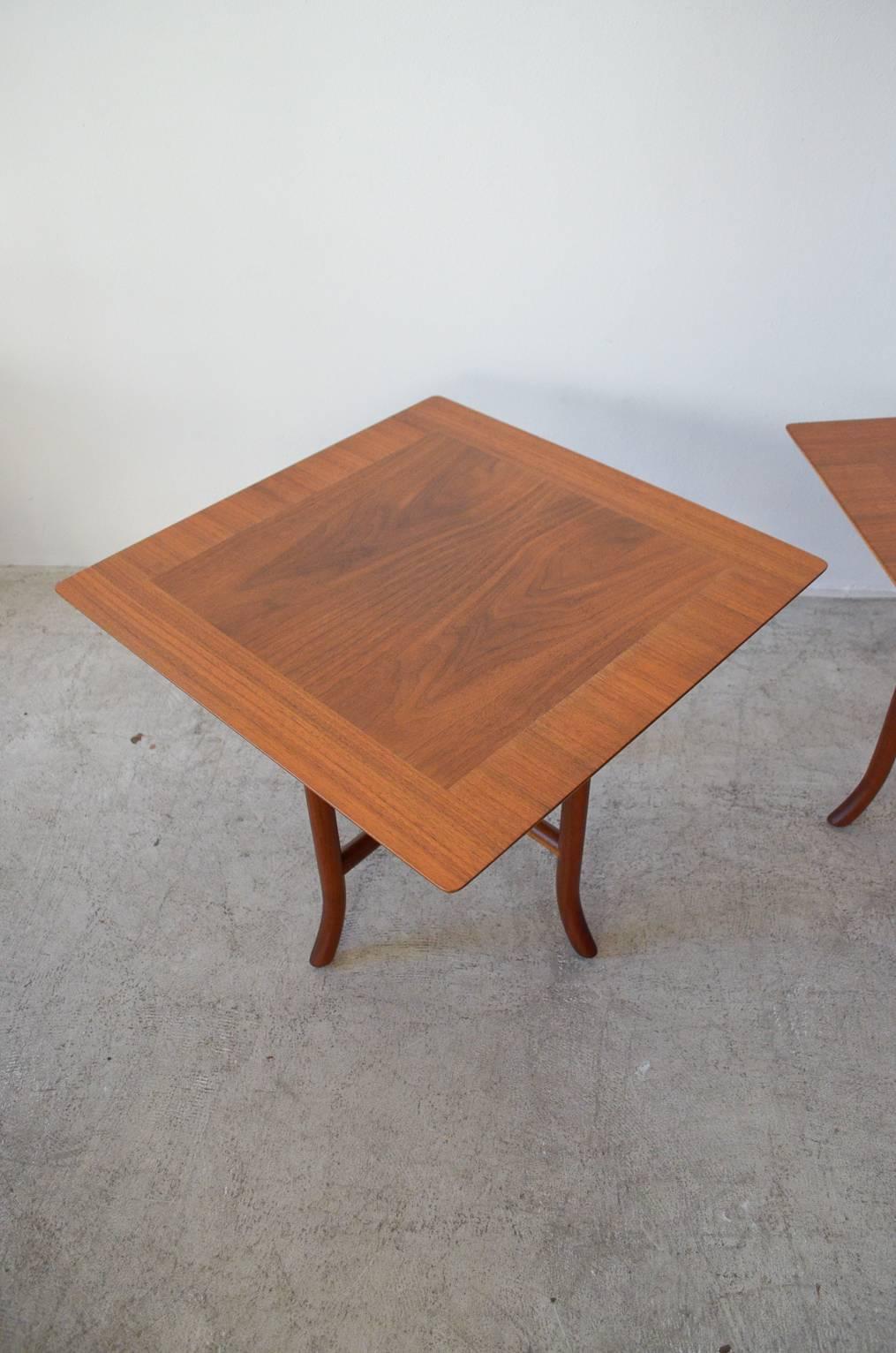 Pair of T.H. Robsjohn-Gibbings Sabre Leg X-Base Side Tables In Excellent Condition In Costa Mesa, CA