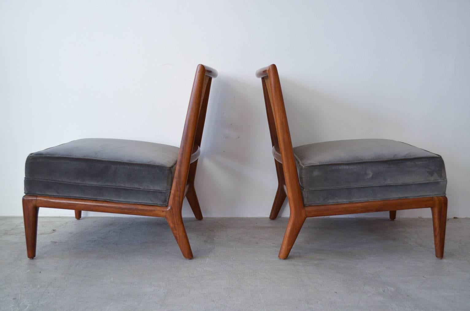 Pair of Walnut Cane Back Slipper Chairs by Widdicomb In Excellent Condition In Costa Mesa, CA