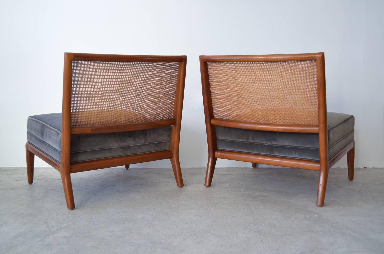 American Pair of Walnut Cane Back Slipper Chairs by Widdicomb