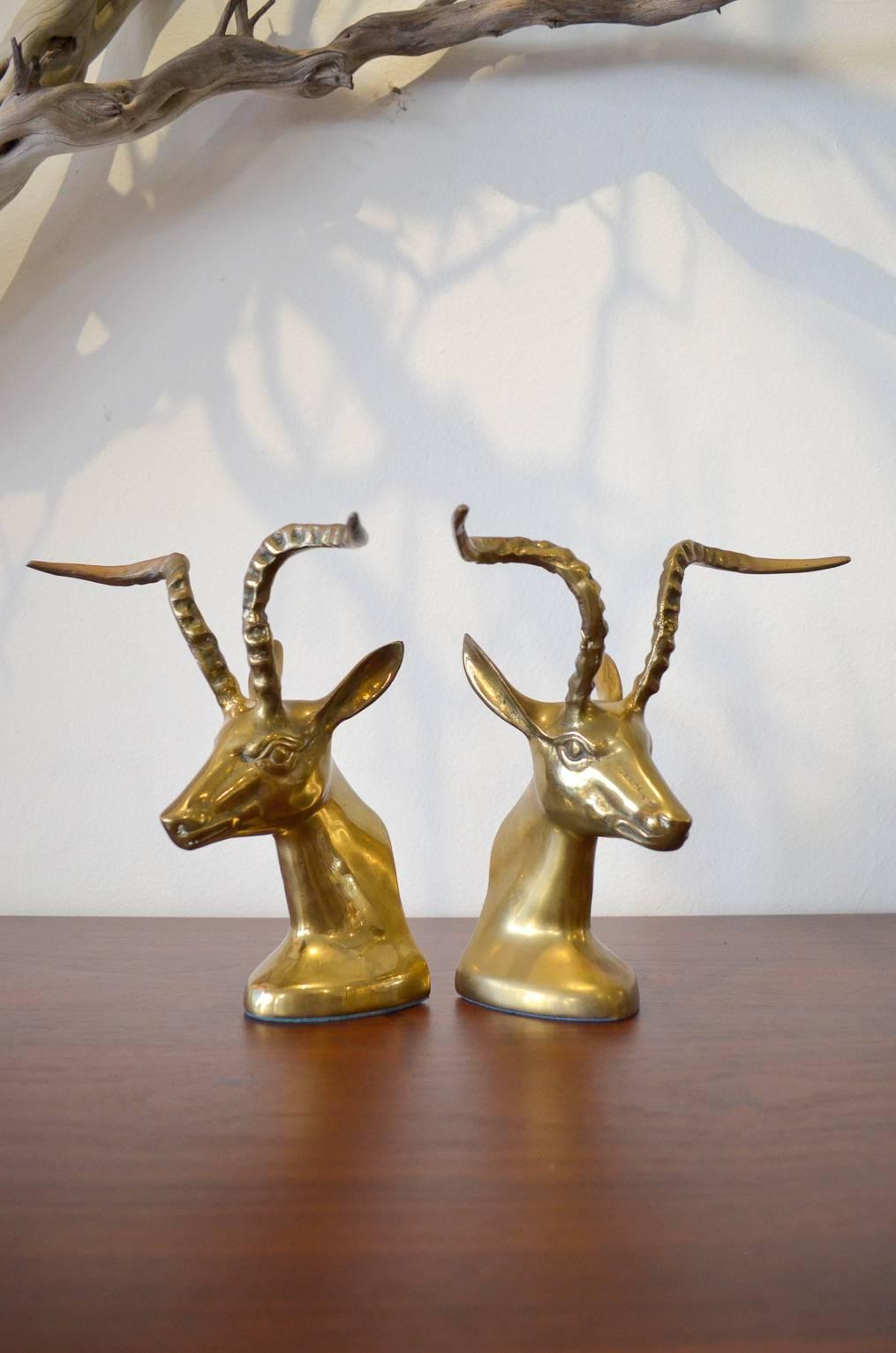 Hollywood Regency Pair of Brass Gazelle Bookends