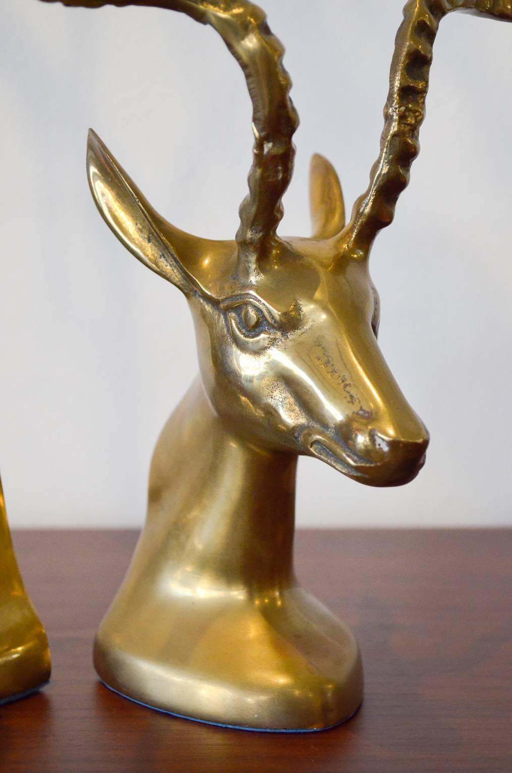 Late 20th Century Pair of Brass Gazelle Bookends